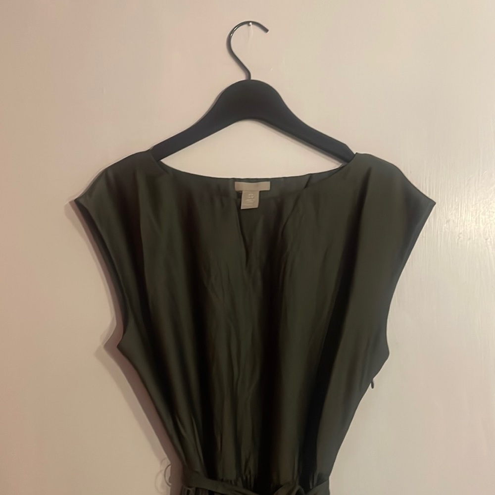 Olive pleated midi dress